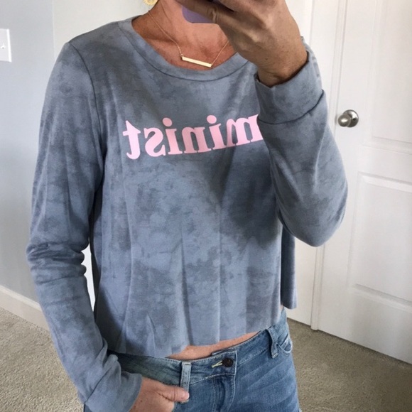 Grey ‘FEMINIST’ Cropped, Long Sleeve Top - Picture 7 of 7